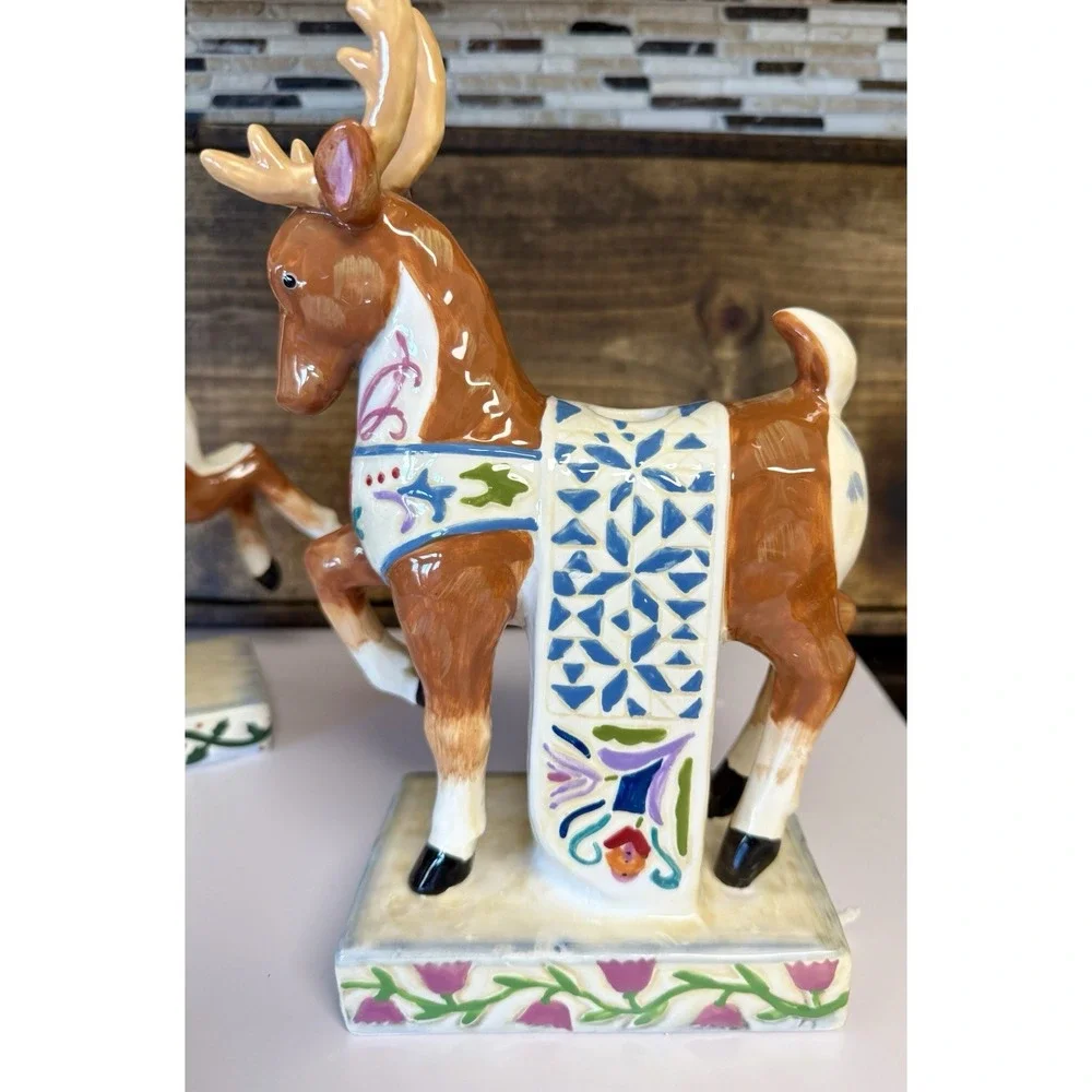 Jim Shore Holiday‎ Traditions Reindeer Candle Holders Pair w/ Original Boxes
